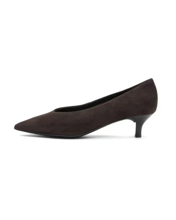 Pantofi din piele cu toc si varf ascutit Sarah, Maro inchis