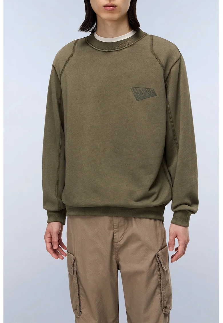 Bluza lejera de trening din bumbac cu imprimeu logo pe spate, Maro taupe/Kaki
