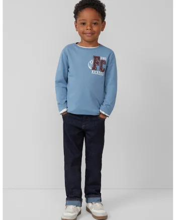 Bluza din bumbac cu imprimeu text, Albastru prafuit
