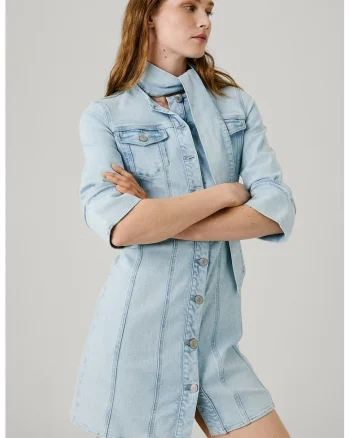 Rochie din denim cu nasturi, Albastru deschis