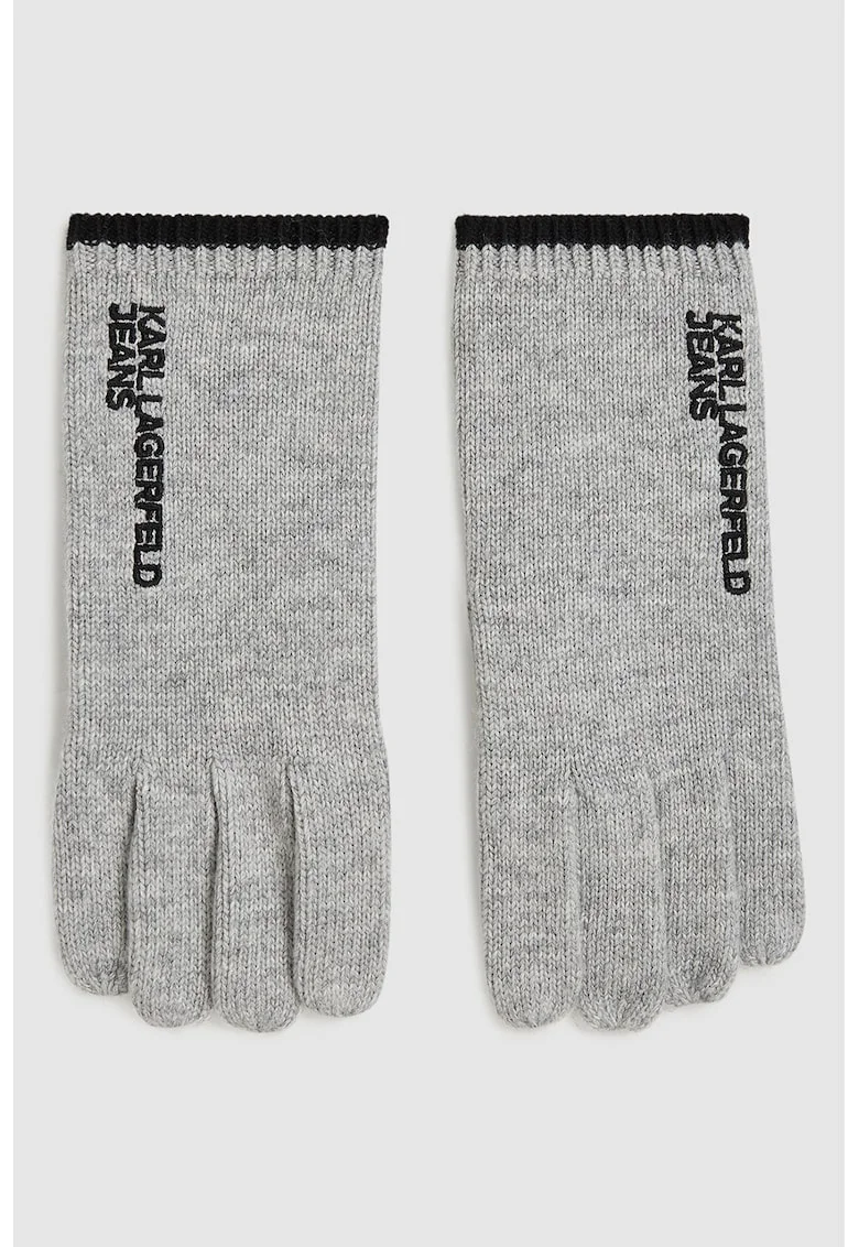 Manusi din tricot cu broderie, Gri deschis melange