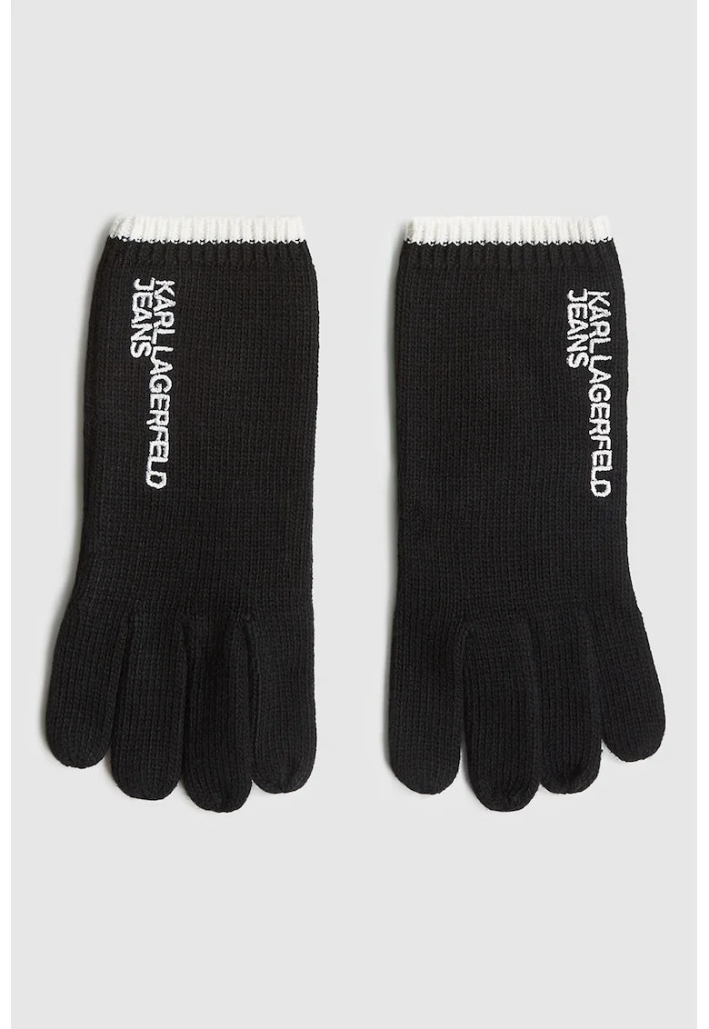 Manusi din tricot cu broderie, Negru/Alb optic