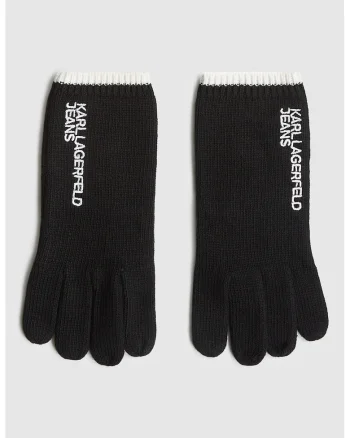 Manusi din tricot cu broderie, Negru/Alb optic