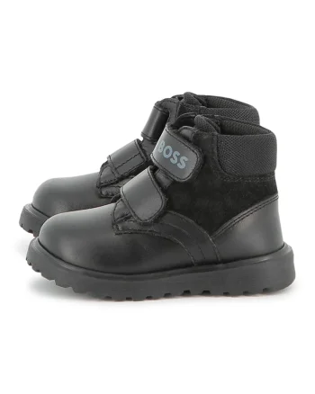 Ghete din piele cu inchidere cu velcro, Negru