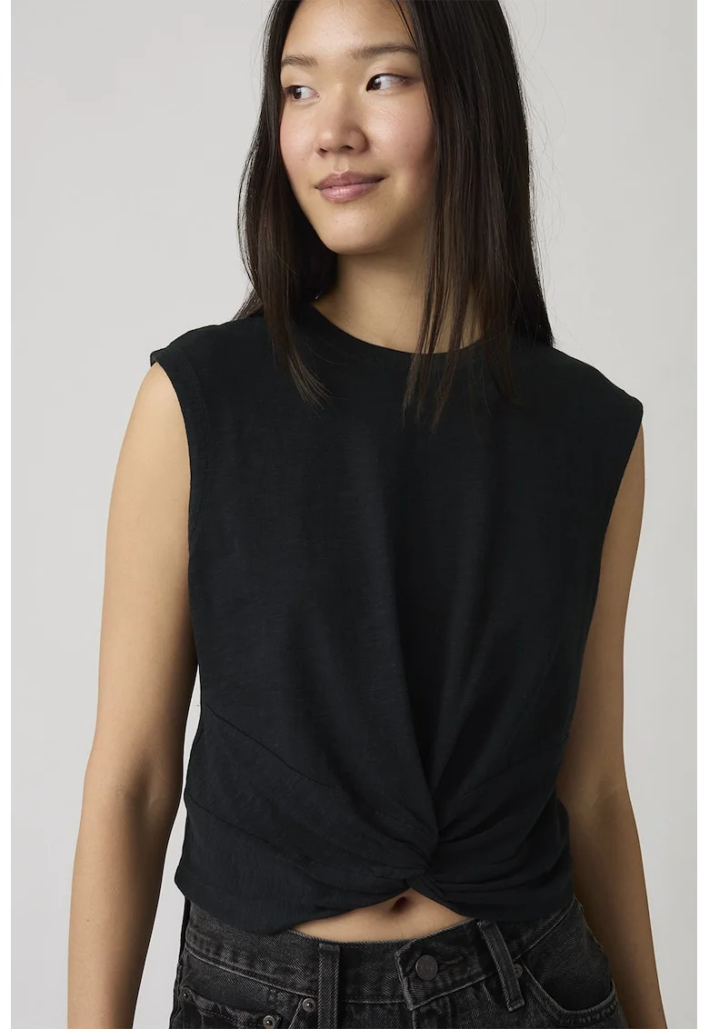 Tricou fara maneci cu detaliu cu nod Jemma, Negru