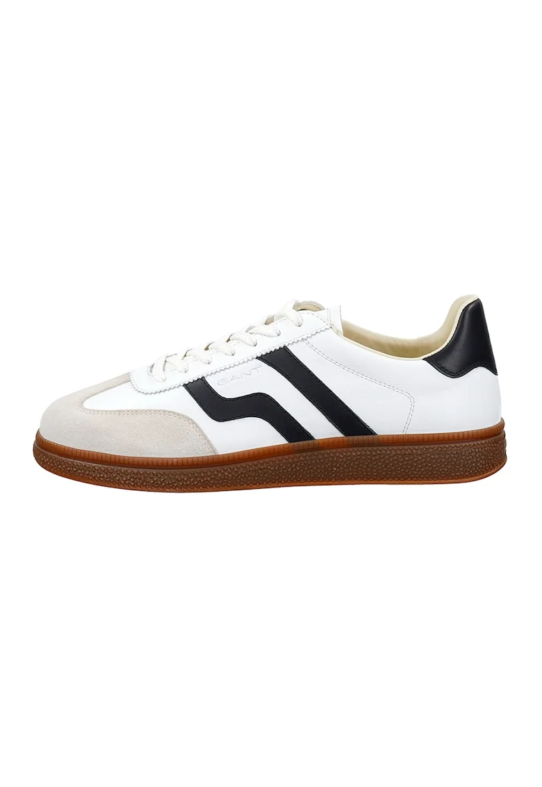 Pantofi sport low cut din piele Cuzmo, Alb/Negru/Bej deschis