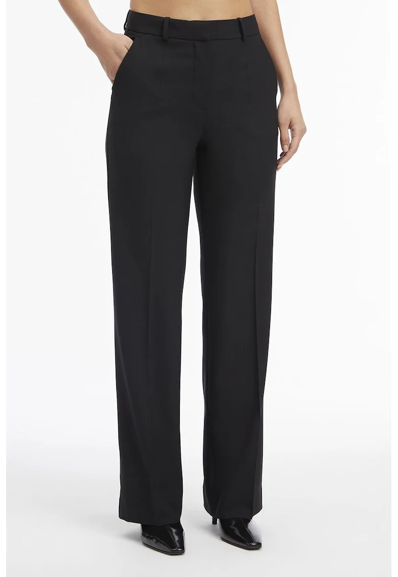 Pantaloni bootcut din amestec de lana cu talie inalta, Negru