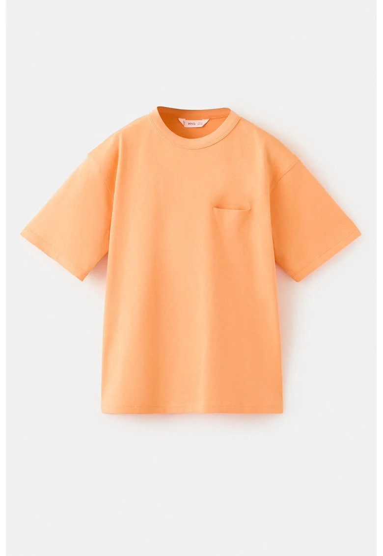 Tricou de bumbac cu buzunar pe piept, Portocaliu pal