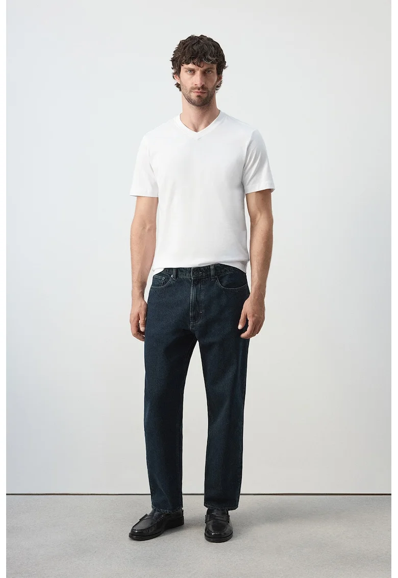 Tricou slim fit cu decolteu in V, Alb optic