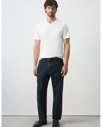 Tricou slim fit cu decolteu in V, Alb optic