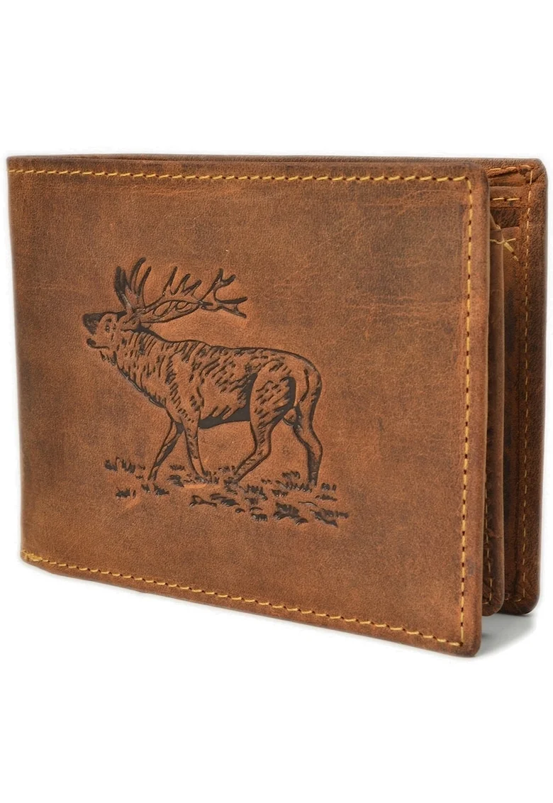 Portofel barbati piele naturala maro antichizat 12.5 x 9.5 x 2.5 cm (1705-Stag-25), Vintage,