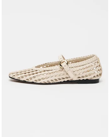 Balerini Mary Jane din piele ecologica cu design perforat, Bej inchis