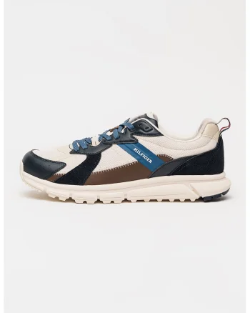 Pantofi sport cu garnituri contrastante, Alb/Maro inchis/Albastru inchis