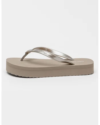 Papuci flip-flop flatform cu logo, Argintiu deschis