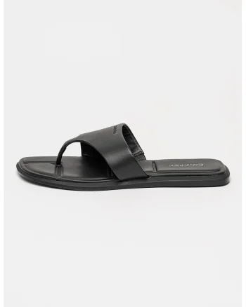 Papuci flip-flop din piele, Negru