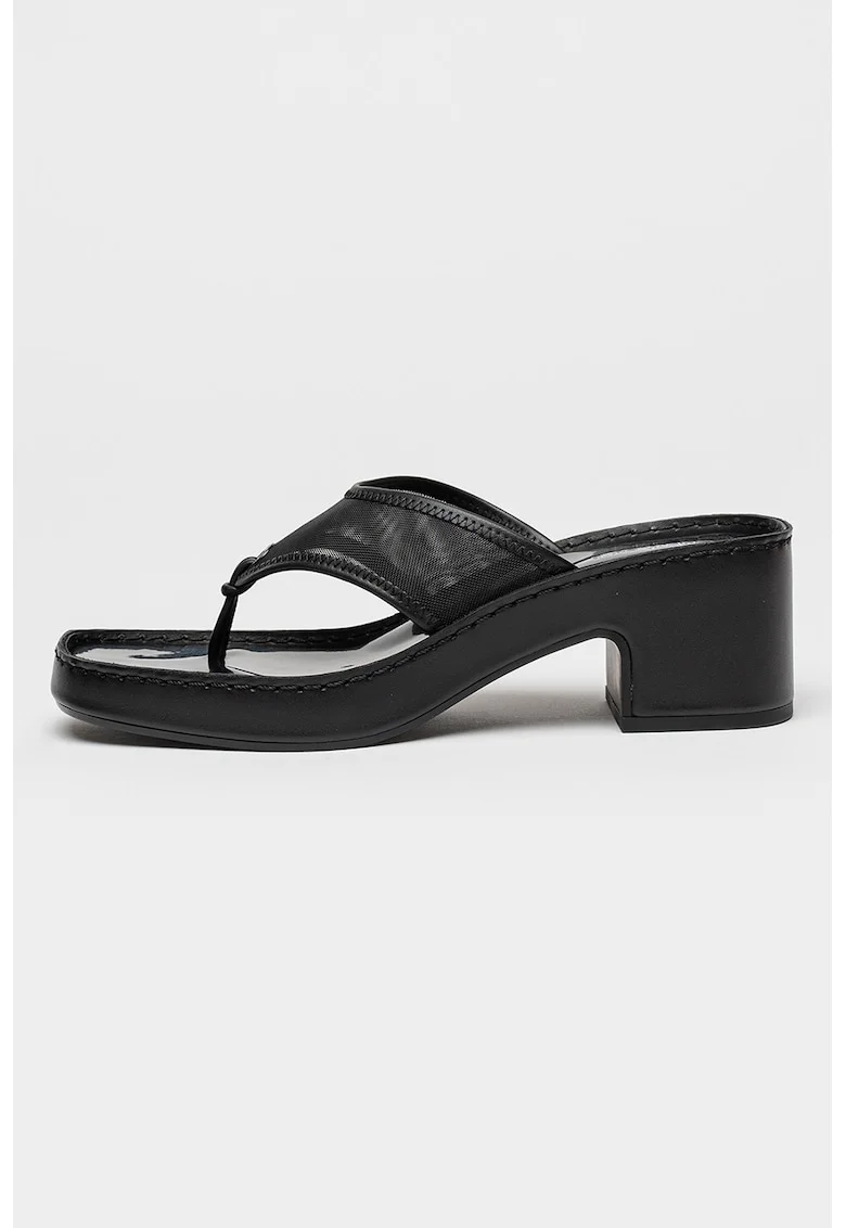 Papuci flip-flop de plasa cu toc masiv, Negru stins
