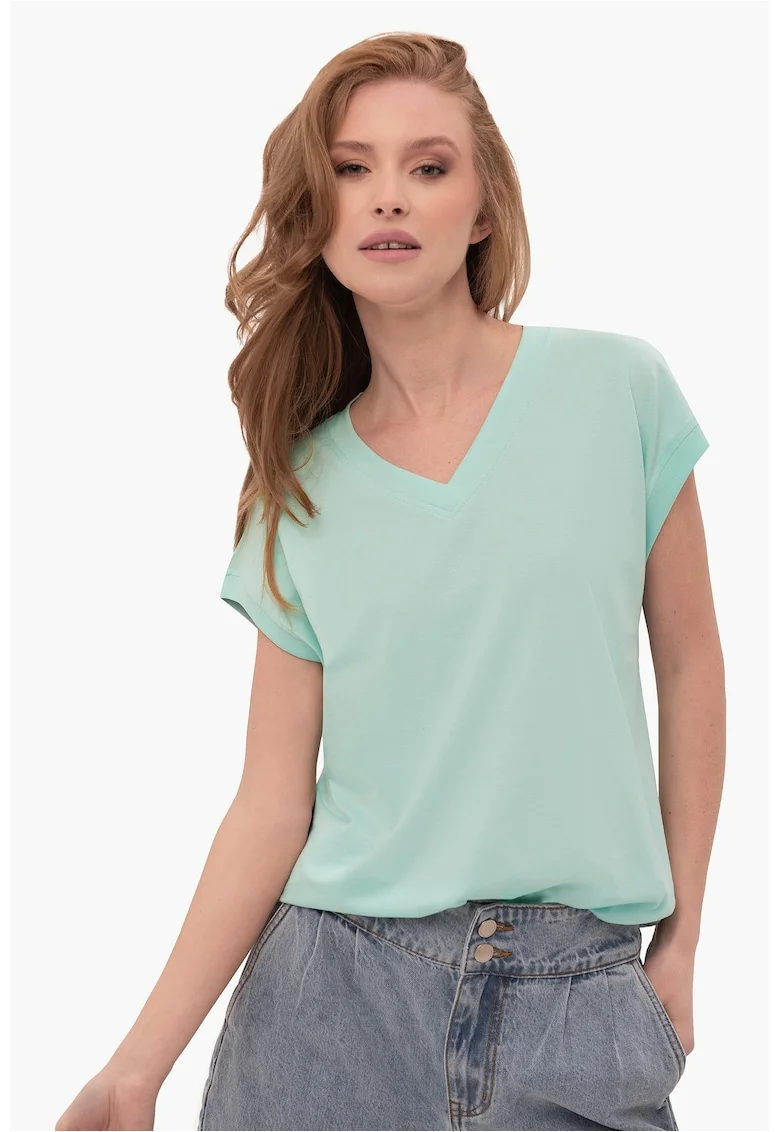 Tricou pentru femei  T-Sky menta, V-neck Comfort Fit, Verde menta deschis