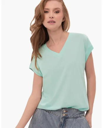 Tricou pentru femei  T-Sky menta, V-neck Comfort Fit, Verde menta deschis