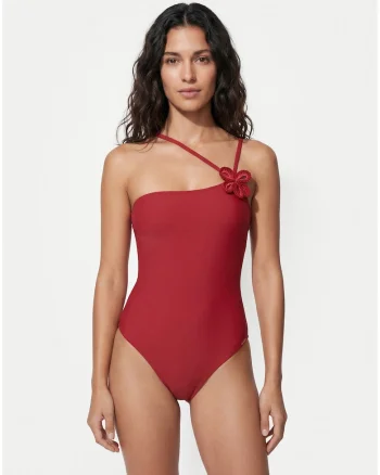 Costum de baie dama,  rosu, croiala modelatoare, material sintetic