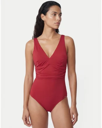 Costum de baie dama,  rosu, elastan-poliamida, fara inchidere