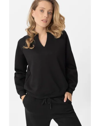 Bluza de trening cu decolteu in V  B-Kaya, dama, Comfort Fit, lejer, negru, Negru
