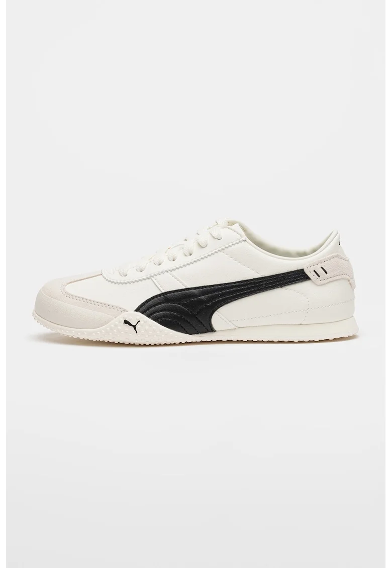 Pantofi sport Bella UT LEA low-cut cu insertii din piele intoarsa, Negru stins/Alb murdar
