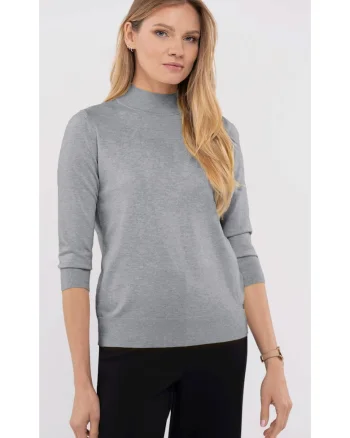Pulover cu guler inalt, dama, maneci trei sferturi,  S-Tess, gri melange, Gri melange