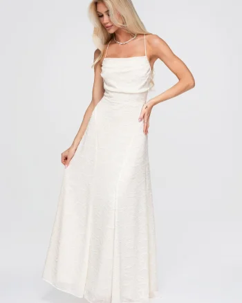 Rochie maxi cu decolteu patrat si spate descoperit LA-OM-DLR379, Ecru