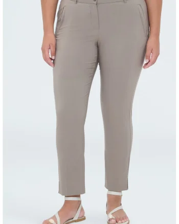 Pantaloni uni slim fit cu talie inalta, Gri marmorat