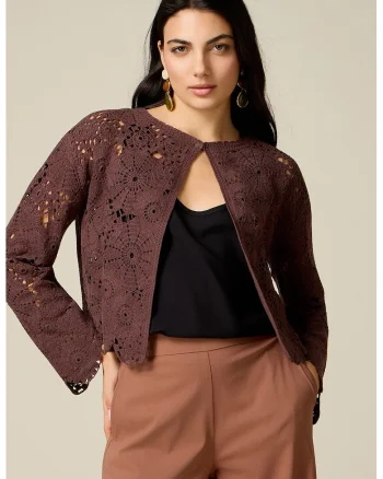Cardigan scurt cu brdoerie, Maro inchis