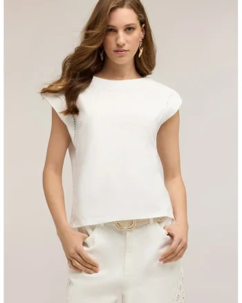 Tricou cu decolteu barcuta si model uni, Alb