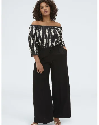 Pantaloni palazzo cu talie ajustabila, Negru