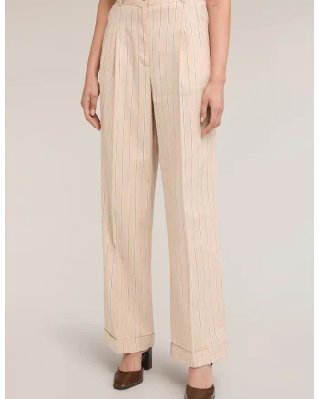 Pantaloni din amestec de in cu model in dungi, Bej sampanie
