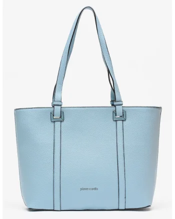 Geanta shopper din piele ecologica, Albastru pastel