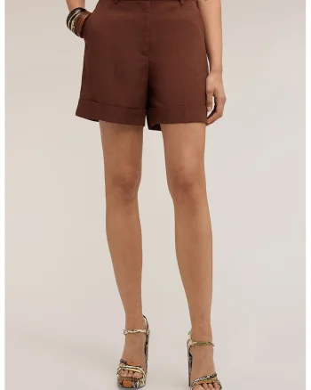 Pantaloni scurti chino din lyocell si in, Maro cognac
