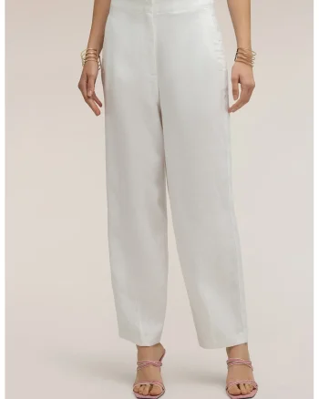 Pantaloni din amestec de in cu buzunare laterale, Alb