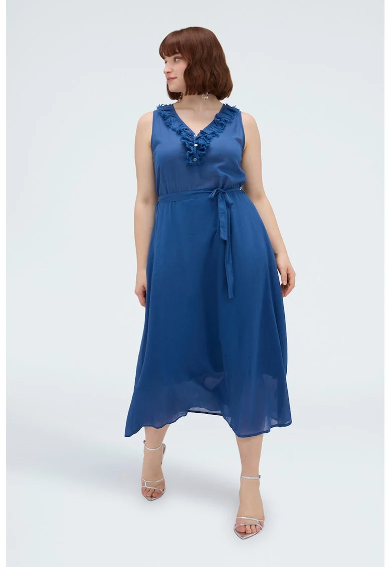 Rochie vaporoasa cu cordon in talie, Albastru cobalt