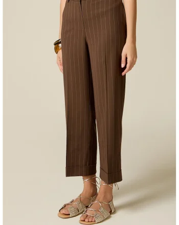 Pantaloni crop cu talie inalta, Maro cognac