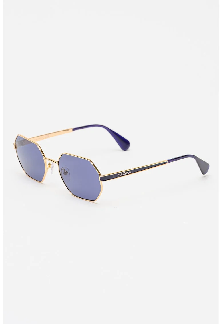 Ochelari de soare hexagonali cu rama metalica, Auriu/Negru