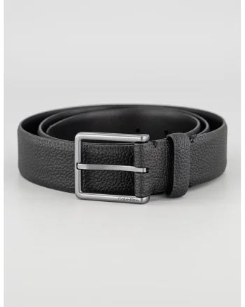 Curea din piele granulata si logo metalic Warmth, Negru