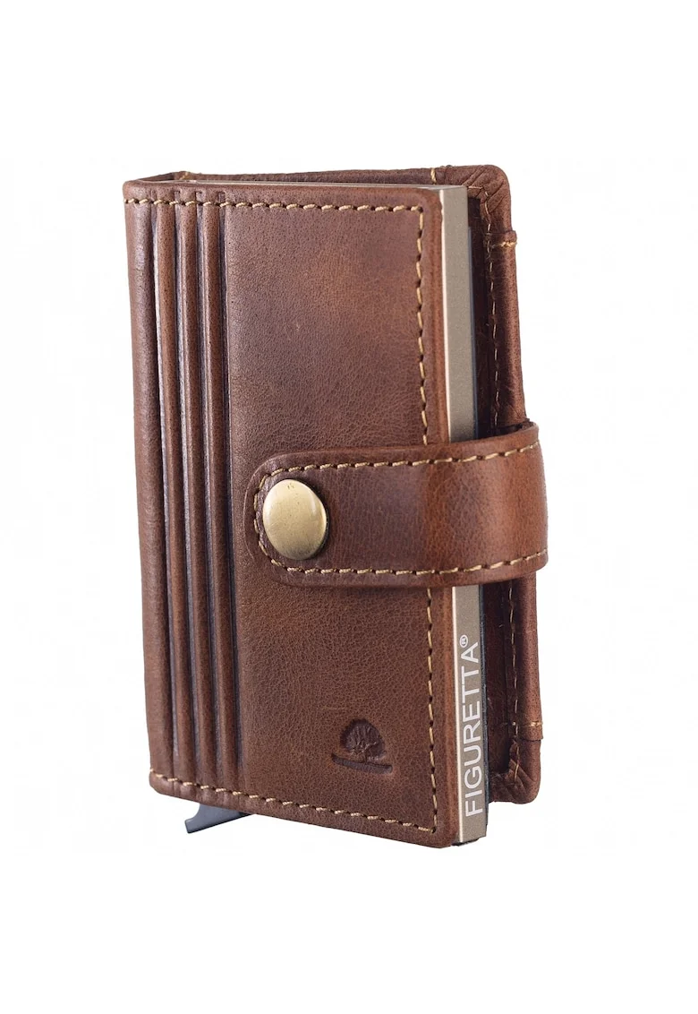 Portofel carduri unisex piele naturala 7.5 x 10 x 3.5 cm, COIN, Auriu/Coniac
