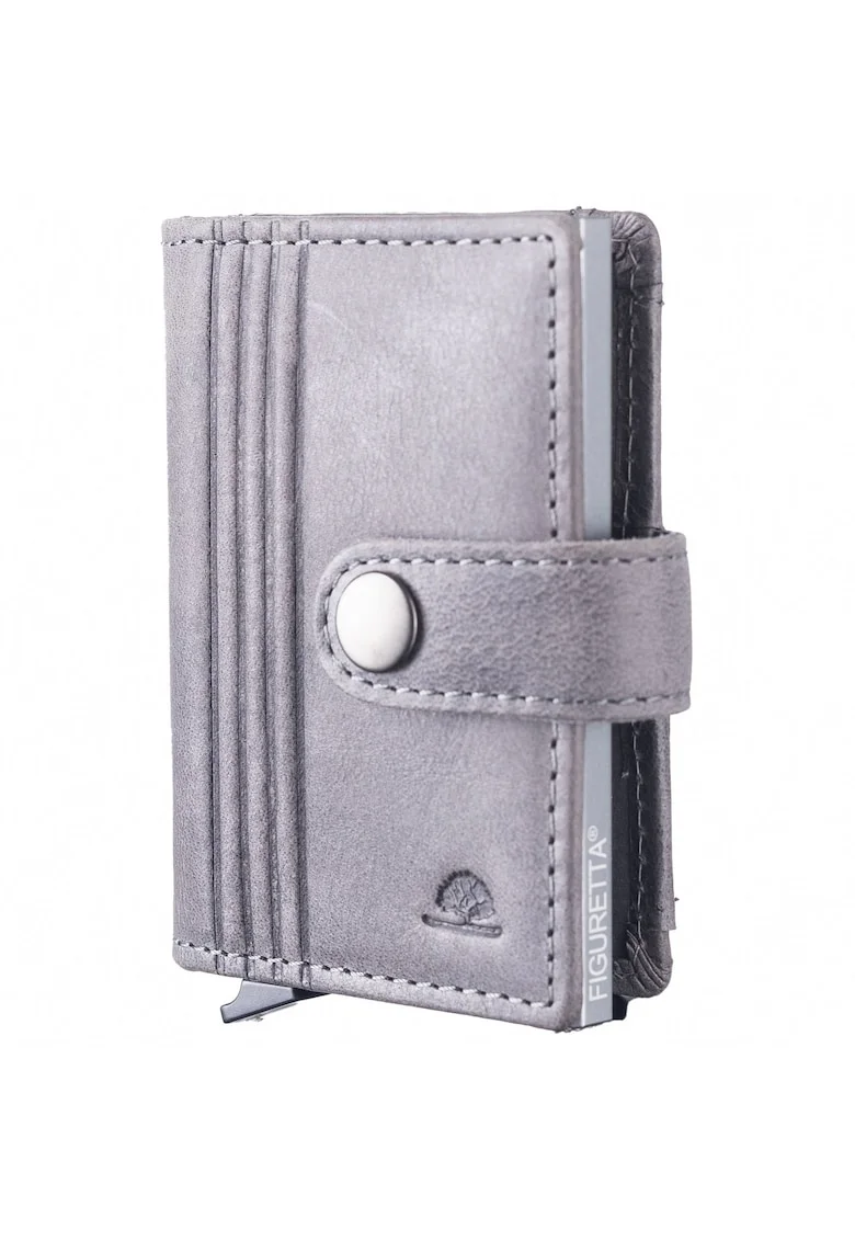 Portofel carduri unisex piele naturala 7.5 x 10 x 3.5 cm, COIN, Gri