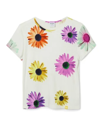 Tricou cu imprimeu floral, Alb