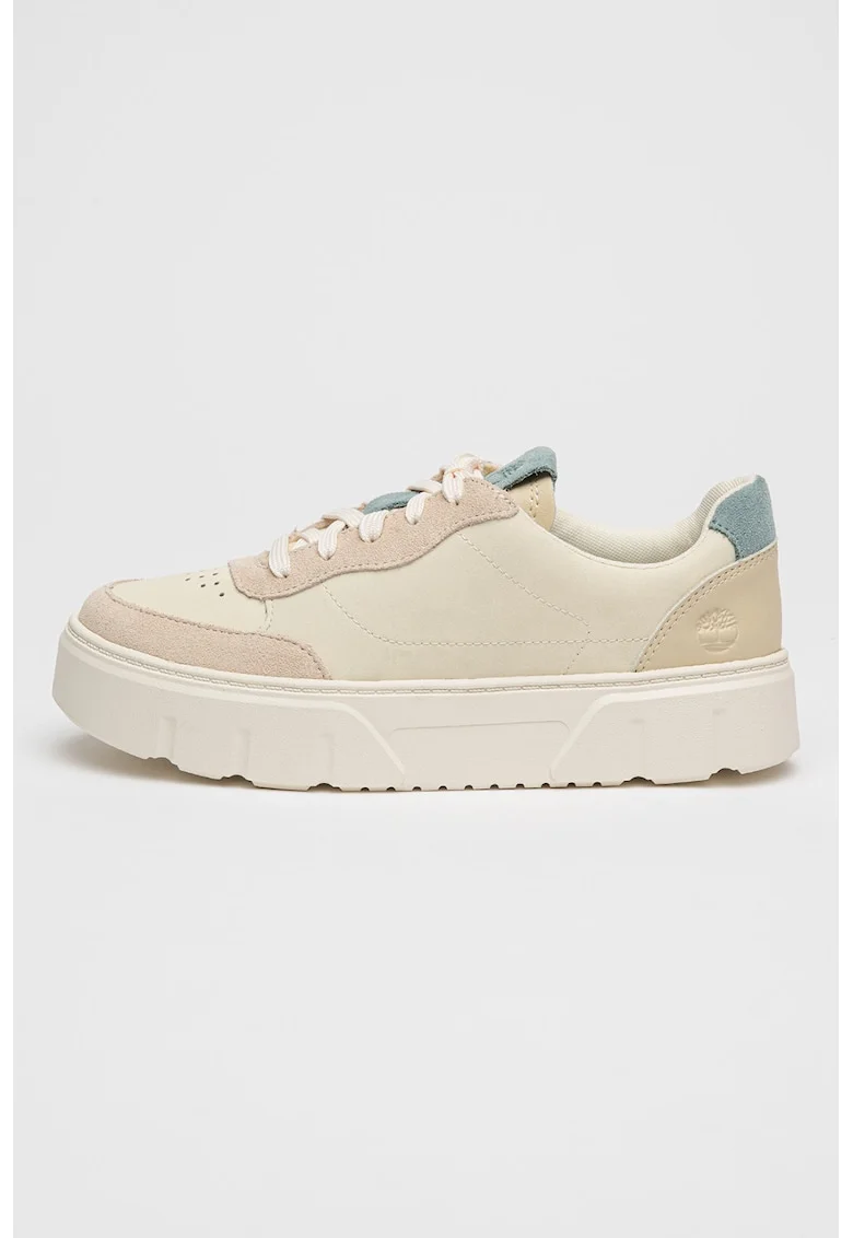 Pantofi sport de piele cu insertii de piele intoarsa Laurel Court, Alb fildes/Albastru prafuit