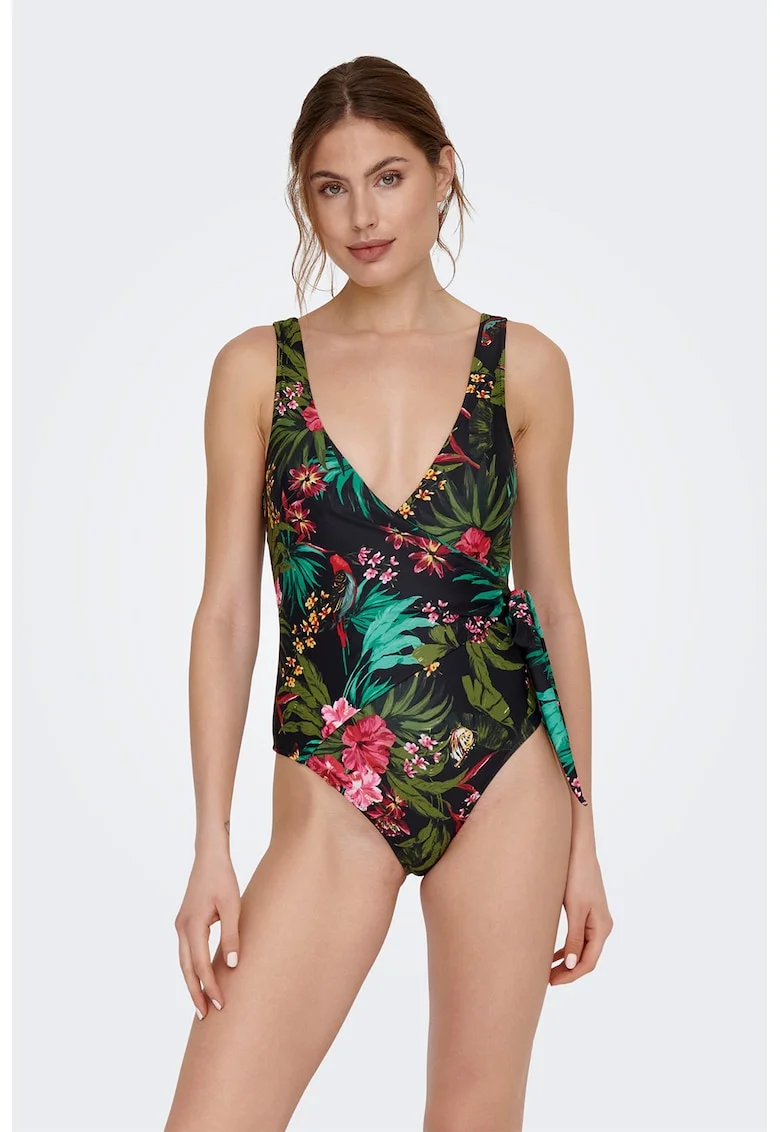 Costum de baie intreg cu snur lateral, Verde/Roz/Bleumarin