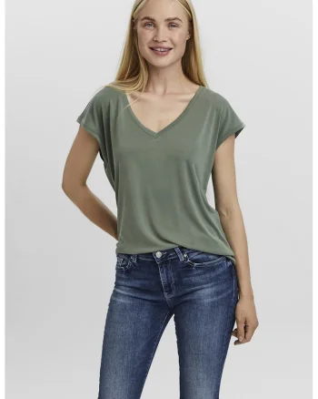 Tricou uni cu decolteu in V, Verde