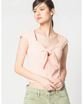 Tricou crop cu detaliu funda, Piersica