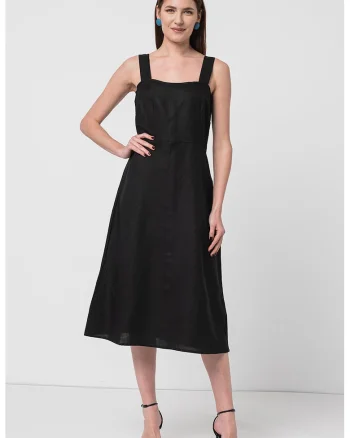 Rochie midi din amestec de in, Negru
