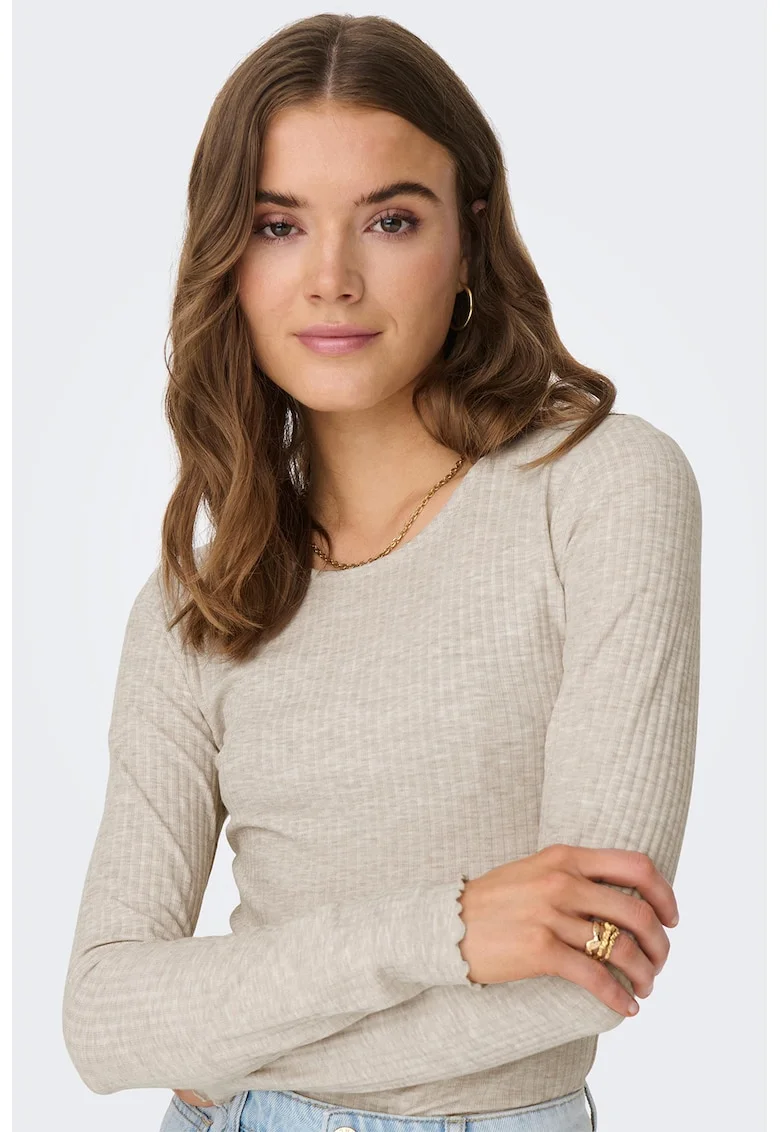 Bluza slim fit cu aspect striat Emma, Maro deschis melange