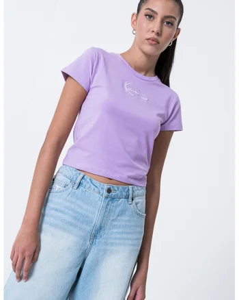 Tricou slim fit cu logo brodat, Lila